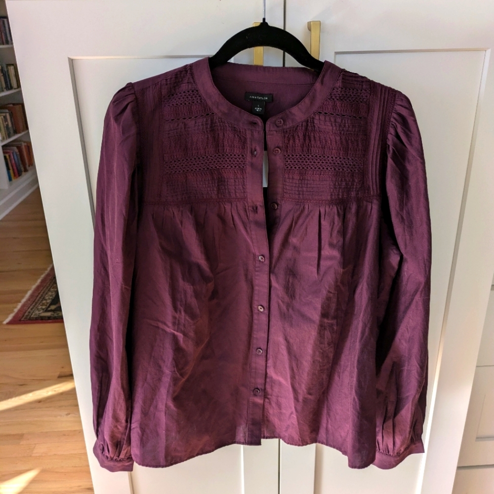 Ann taylor yoke ulla johnson ovate like merlot peasant top large nwt